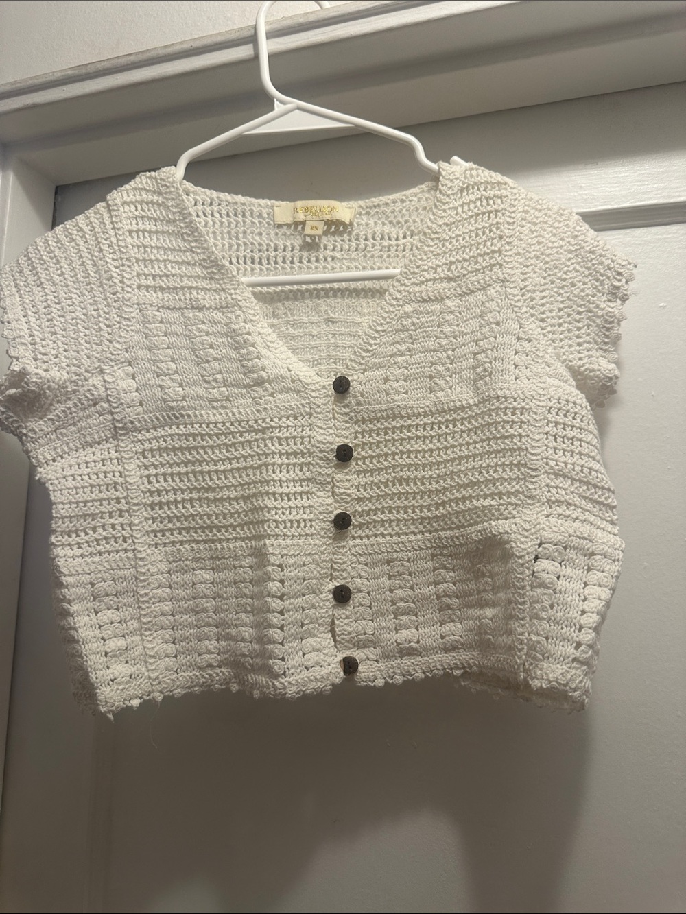 Rebellion White Crochet Button-Front Cropped Cardigan - Excellent condition
